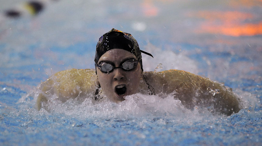 Bloomington South's Kaci Kelsey swims in the 100-yard butterfly during the Conference Indiana Swim Meet on Saturday, Jan. 15, 2010, at Bloomington South. Kelsey won the race.