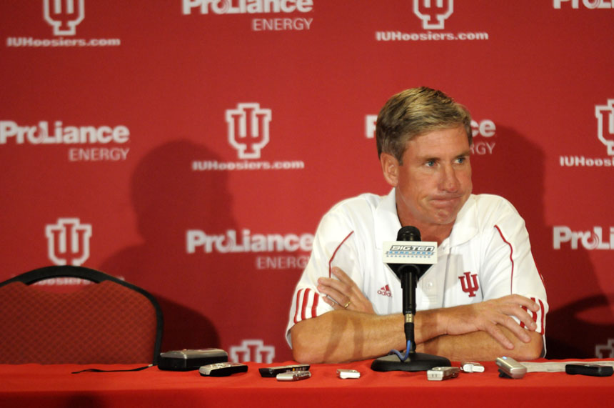 IU coach Bill Lynch speaks at a press conference following IU's 42-20 loss to Ball State on Sept. 20, 2008 at Memorial Stadium.