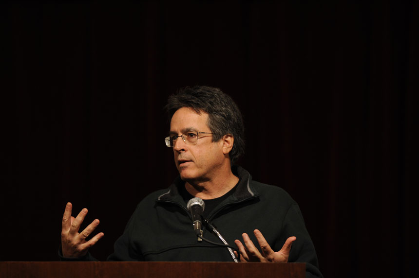 Angelo Pizzo, a screenwriter and producer, speaks to students on Monday, Nov. 30, 2009, in the IMU's Frangipani Room. Pizzo, an IU alumnus who is best known for writing "Hoosiers" and "Rudy," said he is currently working on a movie about the 1911 Indianapolis 500.