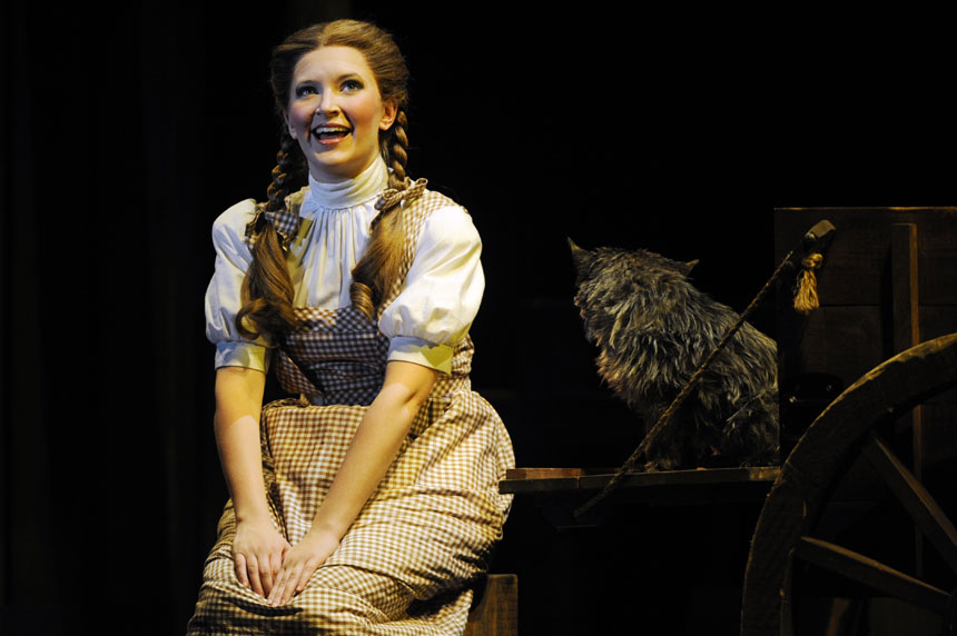 Dorothy Gale (Cassie Okenke) sings "Somewhere  Over the Rainbow" during a performance of "The Wizard of Oz" on Tuesday, Nov. 10, 2009, at the IU Auditorium.