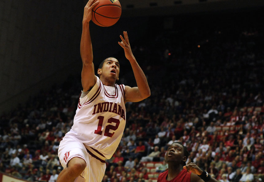 IU guard Verdell Jones III goes in for a layup during an exhibition game against St. Joseph's on Monday, Nov. 9, 2009, at Assembly Hall.