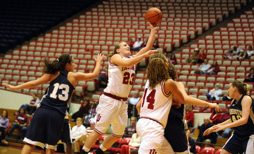 IU guard Jamie Braun (23) puts up a shot during an exhibition game against Lambuth on Sunday, Nov. 1, 2009, at Assembly Hall.