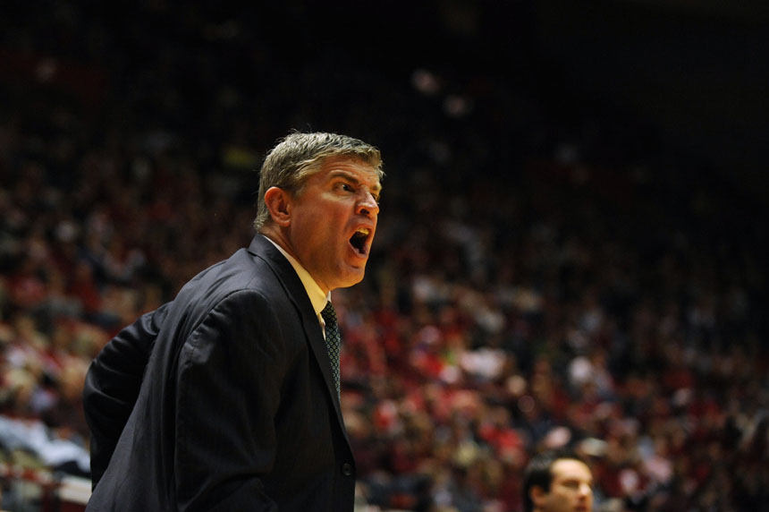 Loyola coach Jimmy Patsos yells at one of his players during a game on Tuesday, Dec. 22, 2009, at Assembly Hall. IU lost 72-67.
