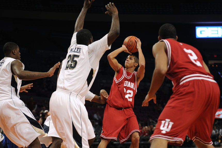 IU guard Verdell Jones III puts up a shot from about the free-throw line during the Jimmy V Classic on Tuesday, Dec. 8, 2009, at Madison Square Garden in New York.