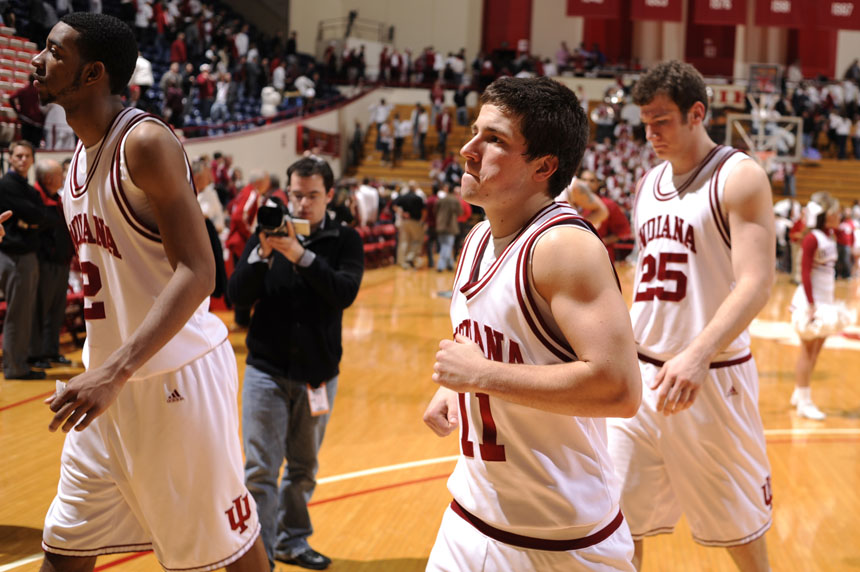 Indiana guard Daniel Moore jogs off the court after IU's 80-68 loss to Maryland on Tuesday, Dec. 1, 2009, at Assembly Hall in Bloomington, Ind.