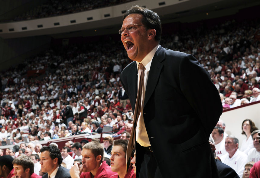 IU coach Tom Crean yells to his team from the bench during a game on Tuesday, Dec. 1, 2009, at Assembly Hall in Bloomington, Ind. Maryland won 80-68.