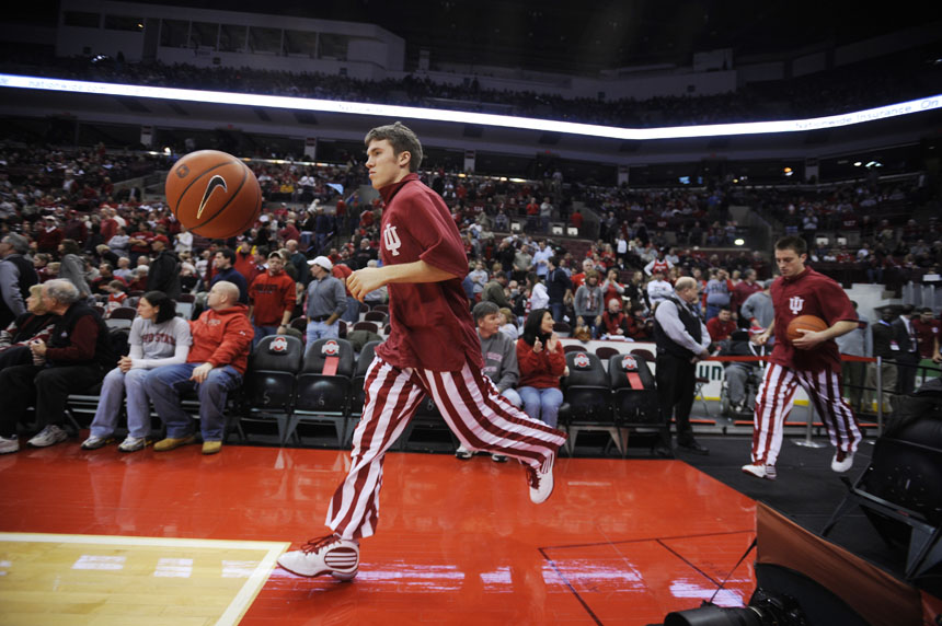 IU guard Jordan Hulls leads the team onto the court before a game against Ohio State on Wednesday, Jan. 6, 2010, in Columbus, Ohio.
