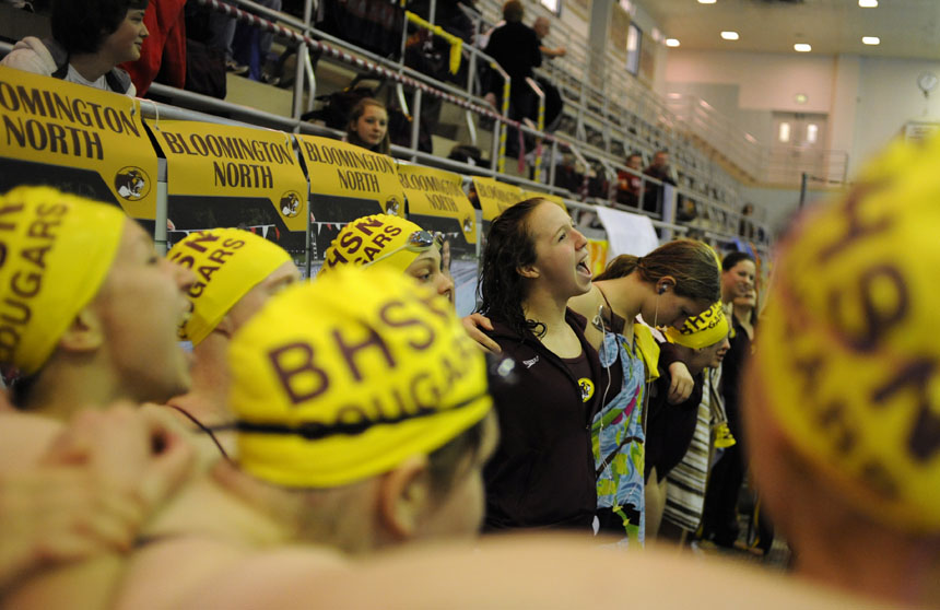 North swimmers chant before taking the pool against South in the Counsilman Classic on Saturday, Jan. 23, 2010, at IU's Royer Pool.