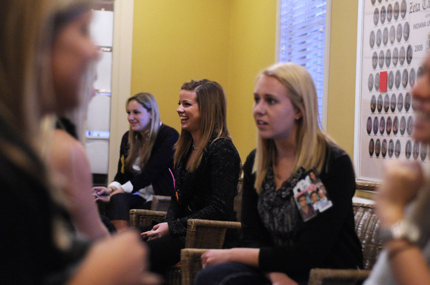 Potential new members speak with Zeta Tau Alpha women during 14 Party on Thursday, Jan. 7, 2010, at the Zeta Tau Alpha house. The two-day event allows potential new members to meet women from different chapters.