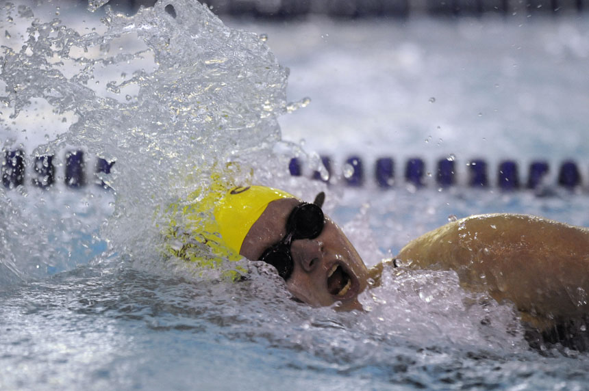 Bloomington North's Emma Mumper swims in the 500-yard freestyle during the Conference Indiana Swim Meet on Saturday, Jan. 15, 2010, at Bloomington South. Mumper finished second in the race.