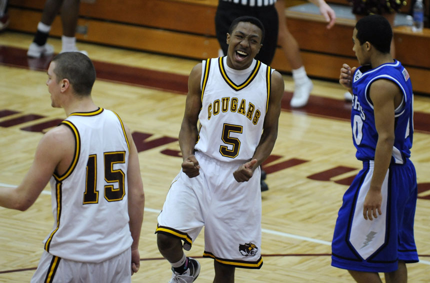 North's Damon Brown reacts after a play in a game against Franklin Central on Friday, Jan. 29, 2010, at Bloomington North.