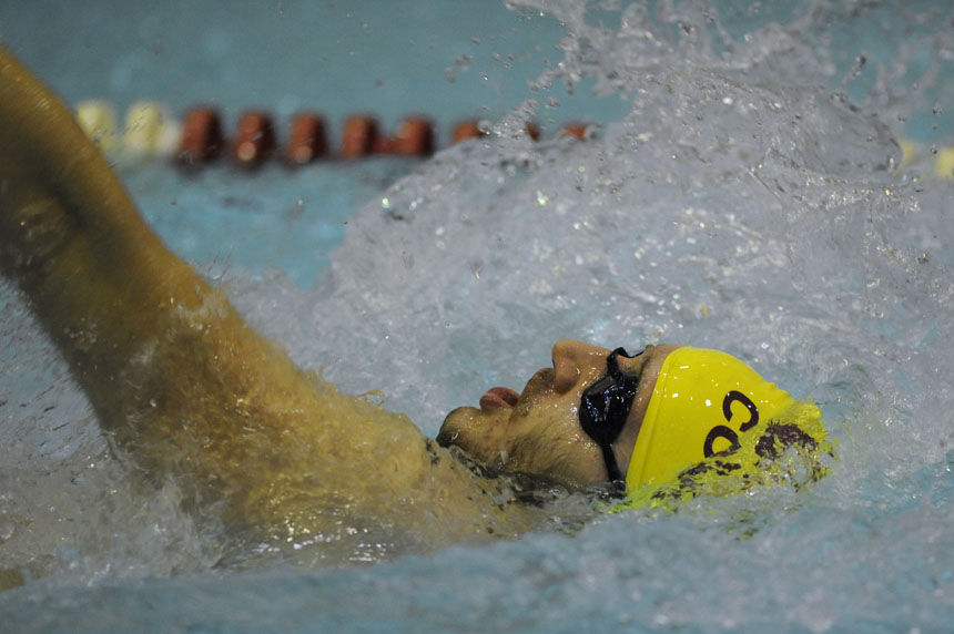 North's Dane LeBeau swims in the 100-yard backstroke during the Counsilman Classic on Saturday, Jan. 23, 2010, at IU's Royer Pool. LeBeau won the event.