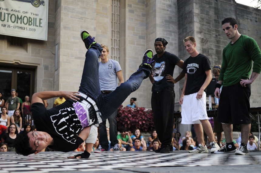 A member of the IU Break Dance Club performs during CultureFest on Thursday, Aug. 27, 2009, outside the IU Auditorium.