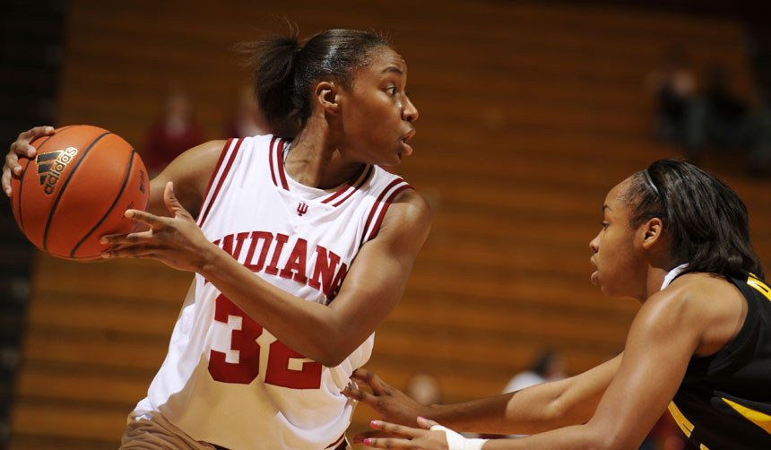 Indiana guard Jori Davis looks to pass during a game against Iowa on Thursday, Feb. 11, 2010, at Assembly Hall.