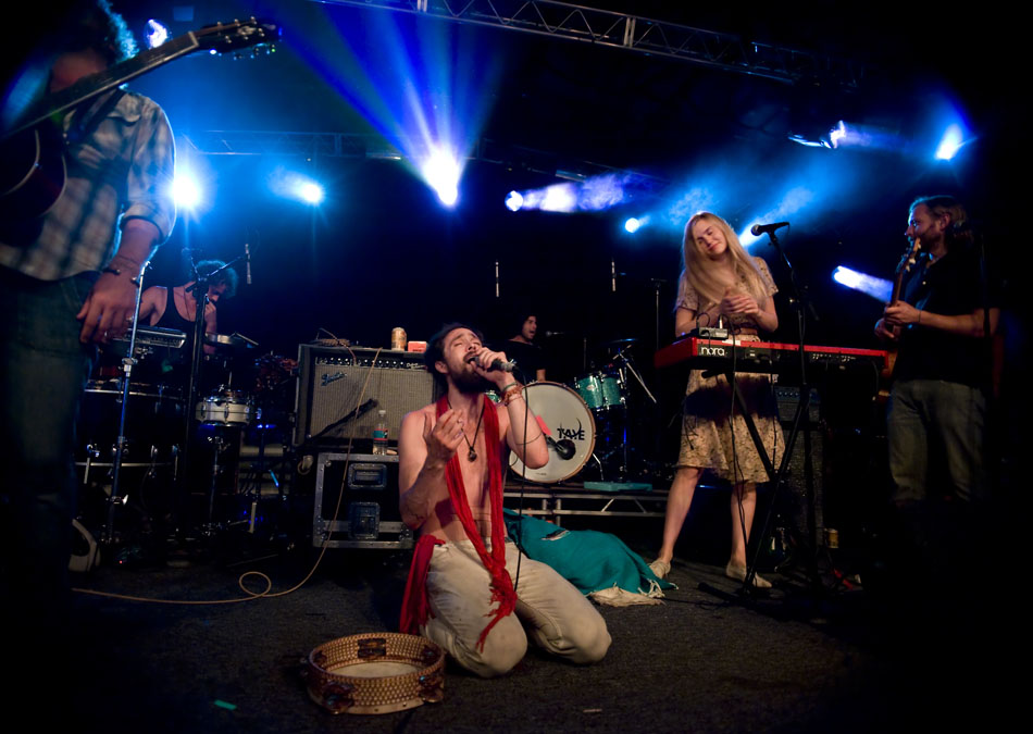 Alex Ebert, middle, lead singer of Edward Sharpe and the Magnetic Zeros, performs with his band at La Zona Rosa on Tuesday, July 6, 2010. Tuesday night's show was a sell out.