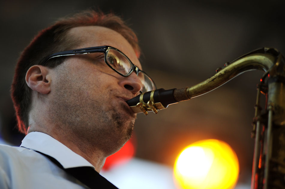Saxophonist Doug Daniels performs with Big Silver Derailed during the Illinois Blues Festival on Friday, Sept. 3, 2010, at the Riverfront.