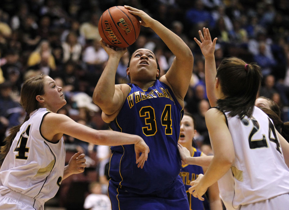 Wheatland's Breann Jackson puts up a shot during the Class 3A girl's basketball state championship game on Saturday, March 12, 2011, in Casper, Wyo.