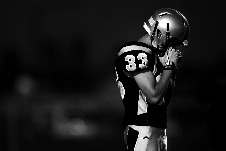Cheyenne South's Andy Moyte takes a moment as he waits for a kickoff during a Class 4A football game on Friday, Sept. 2, 2011, at Cheyenne South High School. Central won 63-0.